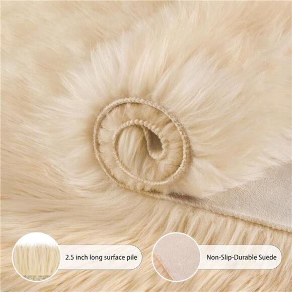 Faux Sheepskin Rugs Soft Faux Fur Rugs Beige Fluffy Rugs Chair Couch Cover Fuzzy - Picture 4 of 7